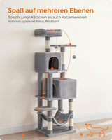 Kratzbaum Mehrstöckig mit Hängematte Hellgrau