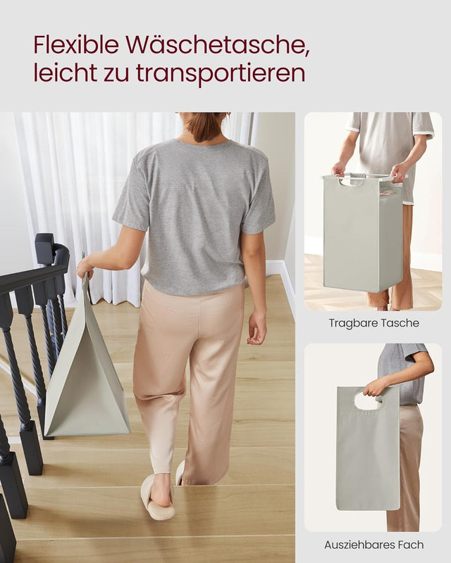 Wäschekorb mit 2 Fächern und Ablage, cremeweiss-mattweiss