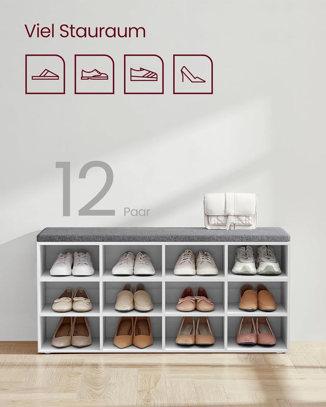 Schuhbank mit Stauraum 12 Fächer Taubengrau