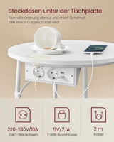 Beistelltisch mit Steckdose Stauraum, Mattweiss-Kamelbraun