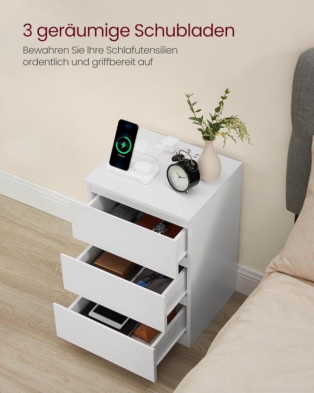Nachttisch Set mit Steckdosen Modern Weiss