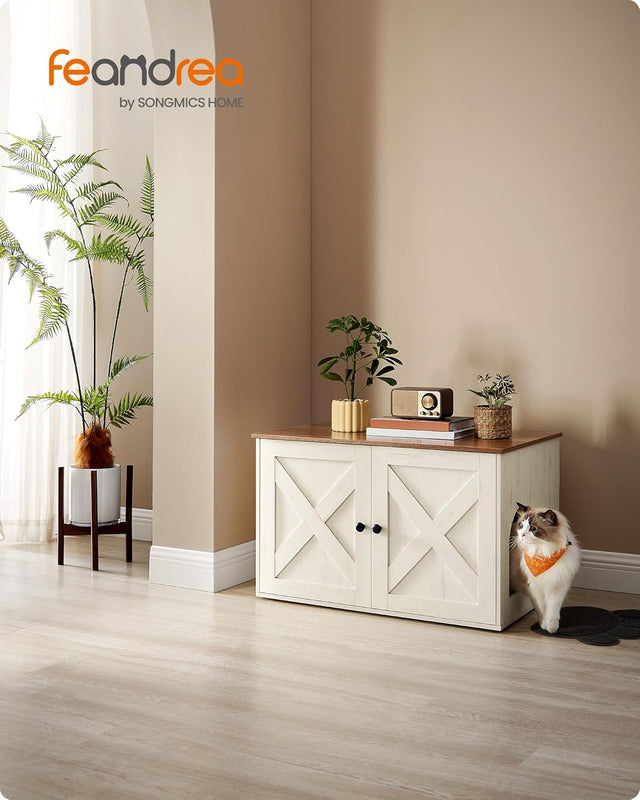 Katzenhaus Schrank Tisch herausnehmbar honigbraun vintageweiss von Songmics