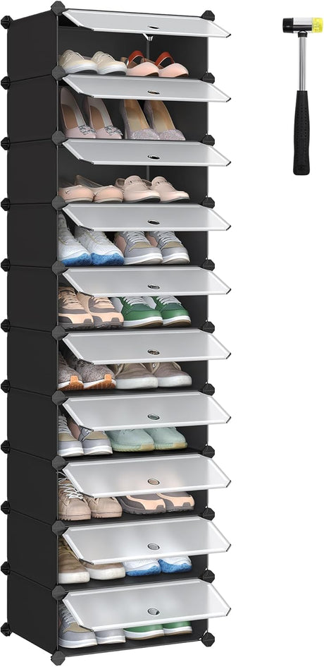 Schuhregal Steckregal DIY-Regal mit Tür Schwarz von Songmics