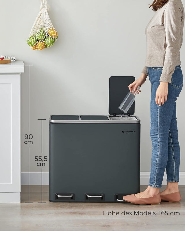 Mülleimer Küche Mülltrennsystem 3 Fächer Grüngrau