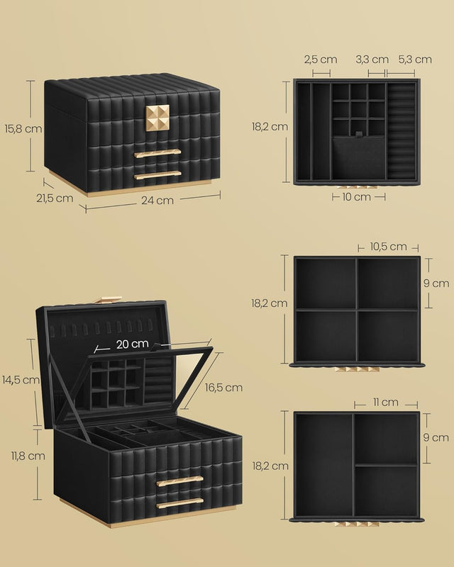 Schmuckkästchen mit Spiegel, tintenschwarz