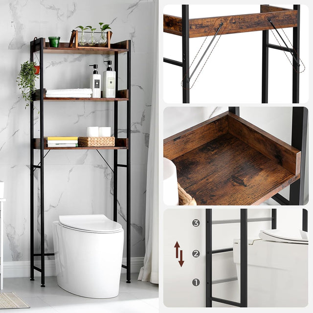 Toilettenregal 3 Ebenen Badezimmerregal Rustikal Braun von Songmics