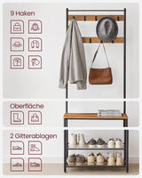 Garderobenständer mit Schuhablagen Industrie-Design Walnussbraun