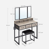 Schminktisch mit Spiegel und Hocker Greige Schwarz