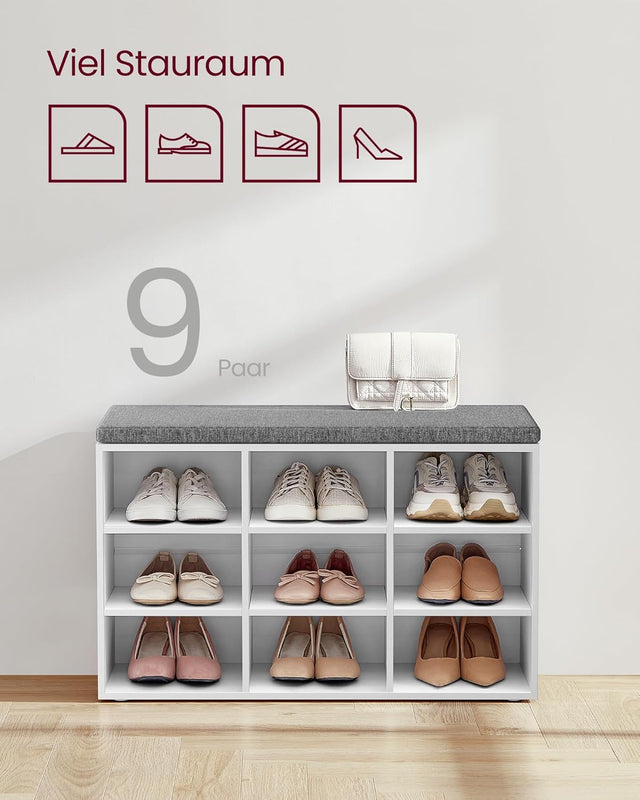 Schuhbank mit Stauraum und Kissen Taubengrau von guteszeug.ch