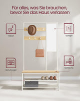 Kleiderständer Garderobe mit Spiegel Sitzbank Eiche Weiss von Songmics
