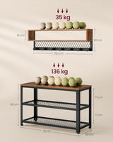 Garderobenleiste Schuhbank Set Rustikales Braun