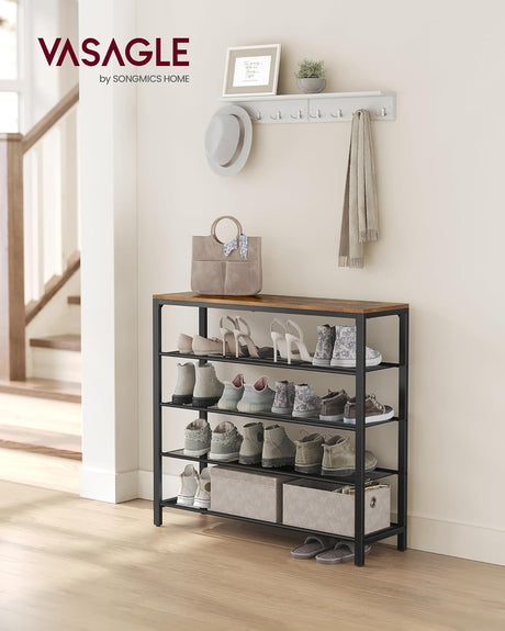 Schuhregal 4 Gitter-Ablagen Metall Industrie Design Vintagebraun Schwarz