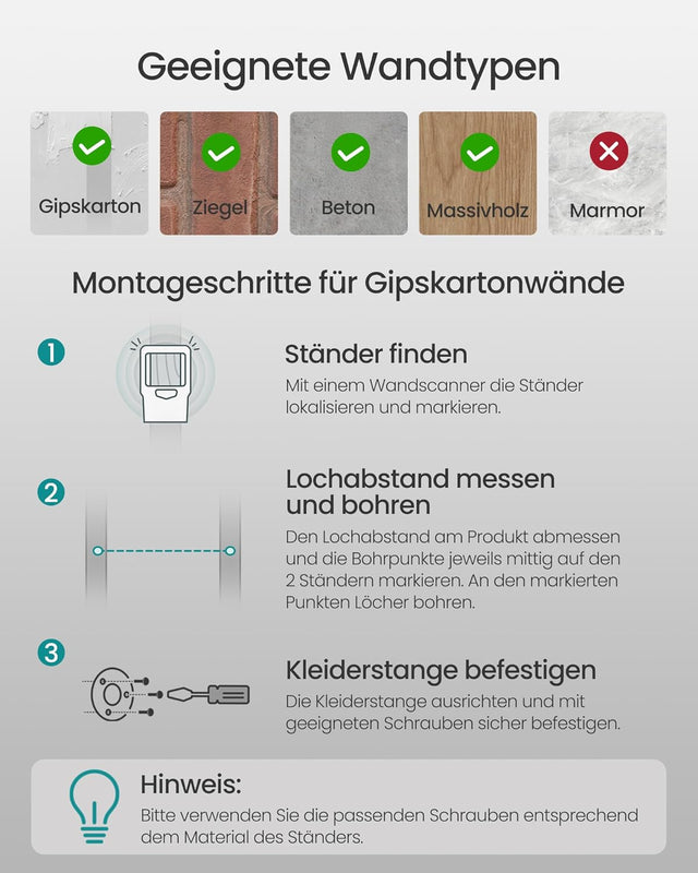 Kleiderstangen Wandmontage platzsparend Industrie-Design schwarz von Songmics