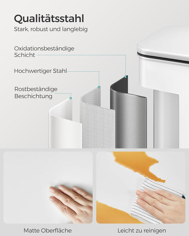 Mülleimer Küche 40L Stahl Weiss inkl. Müllbeutel