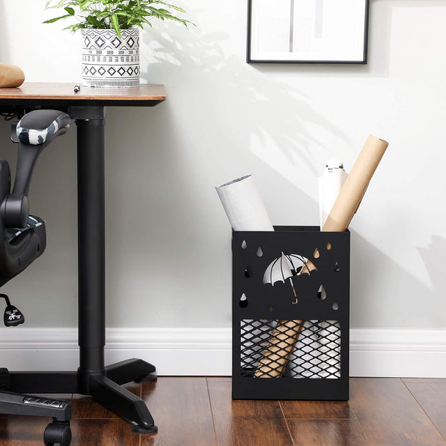 Regenschirmständer Metall rechteckig mit Haken schwarz von Songmics