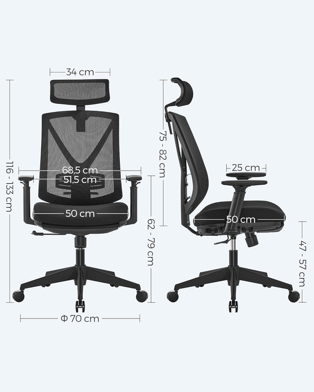 Bürostuhl Ergonomisch ausziehbare Fussstütze Verstellbar Belastbar Schwarz von Songmics