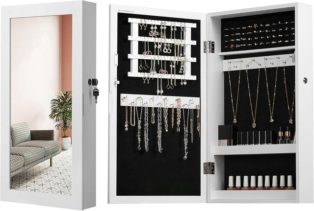 Schmuckschrank Spiegelschrank Hängeschrank abschliessbar Weiss-Schwarz