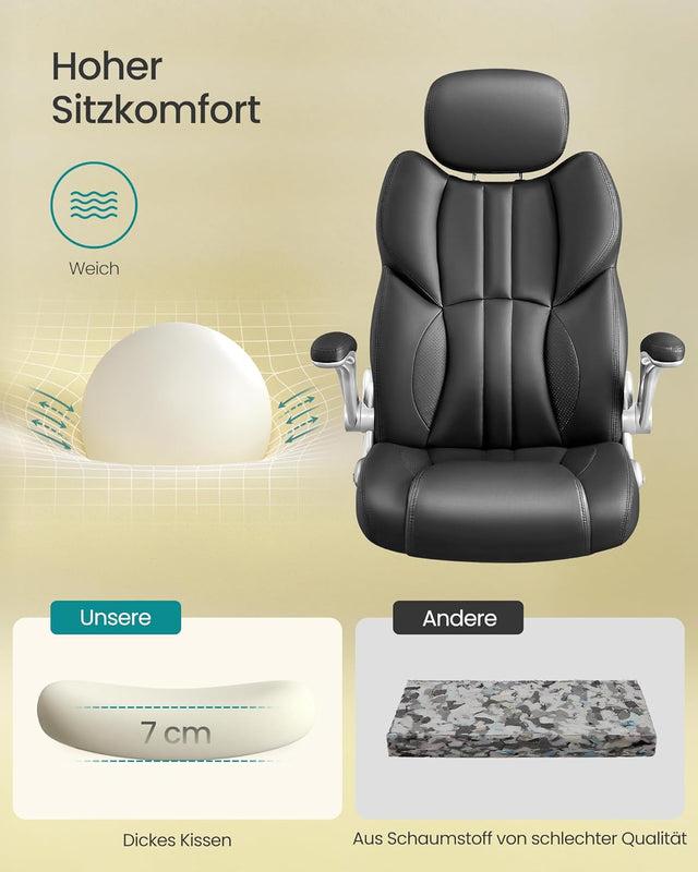 Bürostuhl Gaming Verstellbar Kopfstütze Armlehnen Schwarz von Songmics