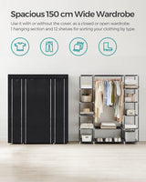 Kleiderschrank Stoffschrank mit Ablagen Schwarz