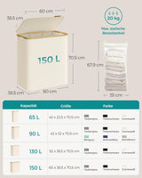 Wäschekorb mit Deckel 3 Fächer Cremeweiss von Songmics