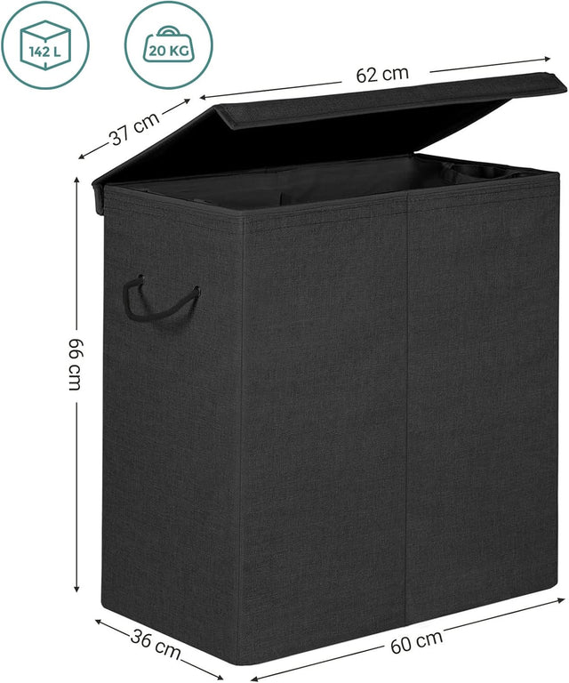 Wäschekorb faltbar mit Trennwand Schwarz von Songmics