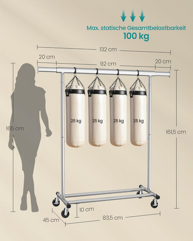 Kleiderständer Rollen Schwerlast Ausziehbar Transportabel Silber von Songmics
