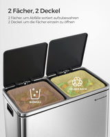 Mülleimer 60L Mülltrennsystem Treteimer Küche Silber