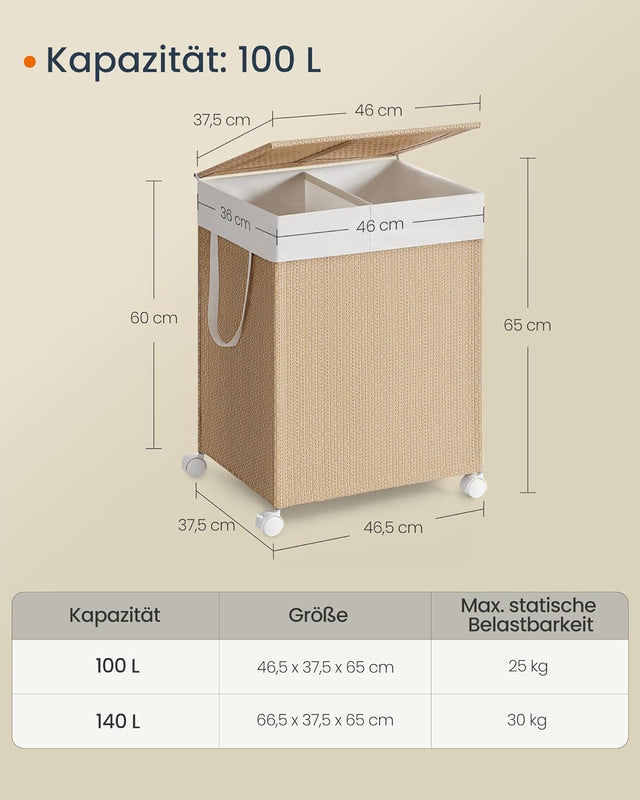 Wäschekorb Rattan-Optik mit Deckel naturbeige von Songmics