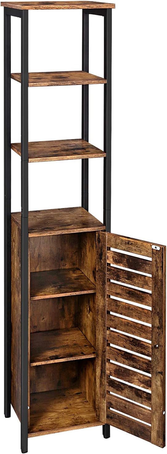 Hochschrank Schmal Offene Versteckte Ablagen Vintagebraun von Songmics