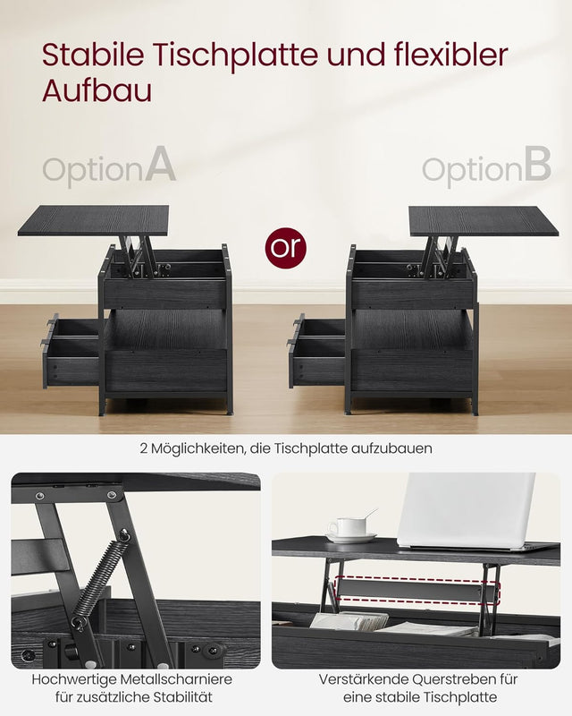 Couchtisch Höhenverstellbar Schubladen Offenes Fach Schwarz von Songmics