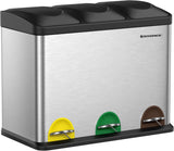 Mülleimer Küche 3-Fächer Treteimer Silber-Schwarz