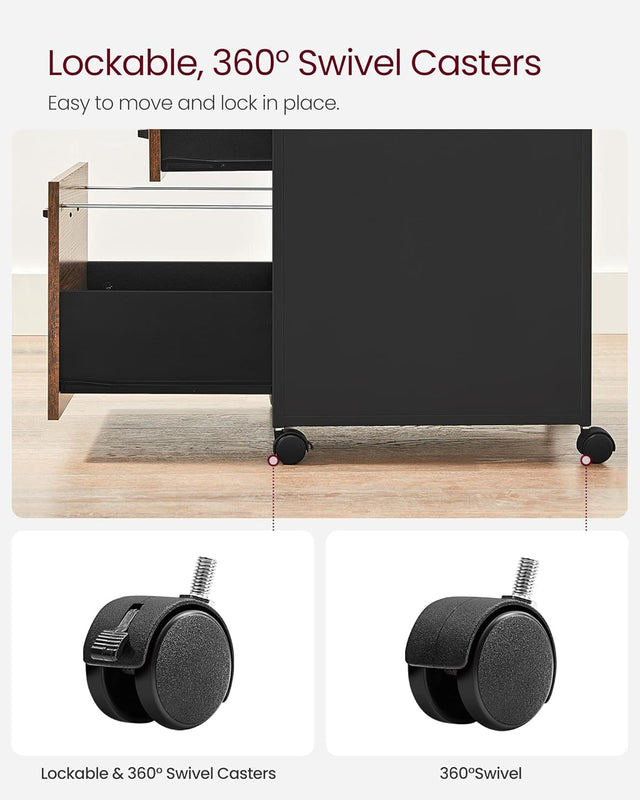 Aktenschrank mit Rollen, 2 Schubladen, Schwarz