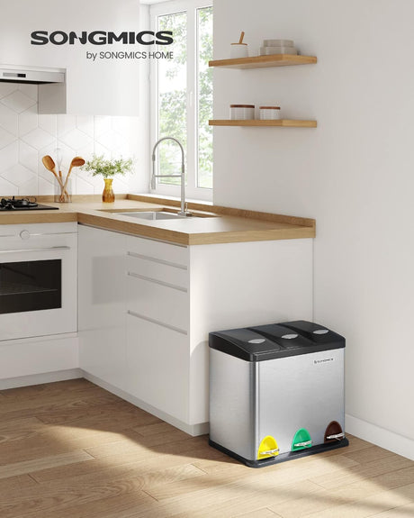 Mülleimer Küche 24L Mülltrennsystem 3 Fächer silbern-schwarz inkl. Müllsäcke