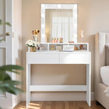 Schminktisch LED Spiegel Schubladen Fächer Weiss