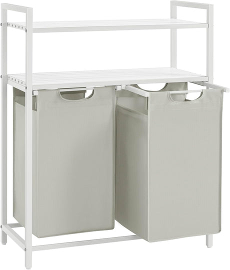 Wäschekorb mit 2 Fächern und 2 Ablagen, ausziehbar, weiss von Songmics