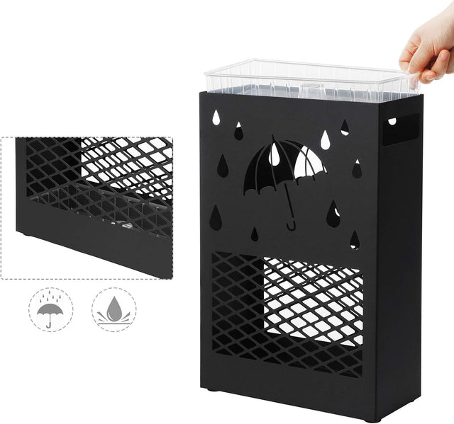 Regenschirmständer Metall rechteckig mit Haken schwarz von Songmics