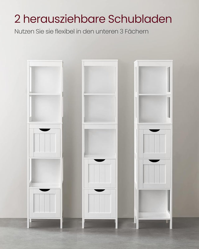 Badezimmerschrank freistehend mit Schubladen weiss