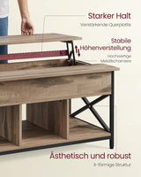 Couchtisch Höhenverstellbar Stauraum X-Streben Kamelbraun