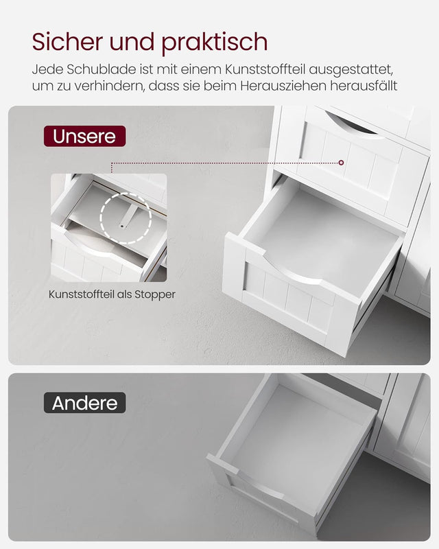 Badezimmerschrank mit 3 Schubladen und Tür Weiss
