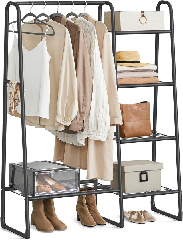 Kleiderständer Metallrahmen 5 Ablagen Tintenschwarz von Songmics