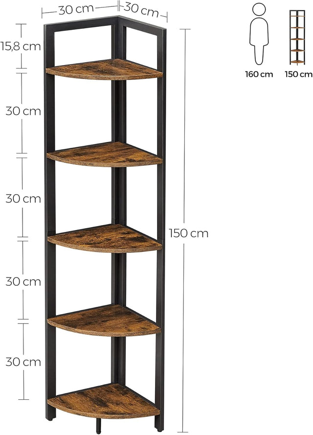 Eckregal mit 5 Ablagen Vintagbraun