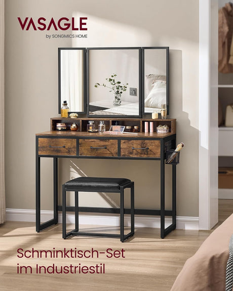 Schminktisch Set mit Hocker rustikal braun