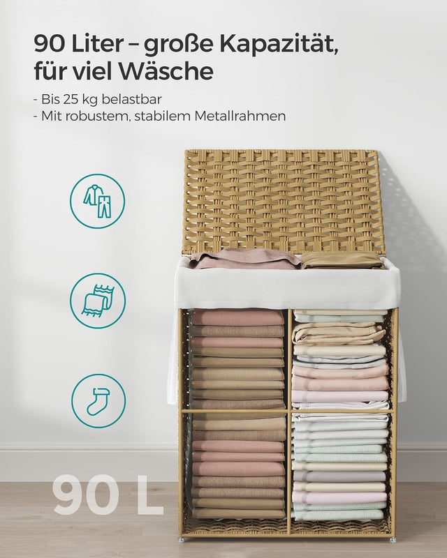 Wäschekorb Rattan 90L faltbar Natural von Songmics