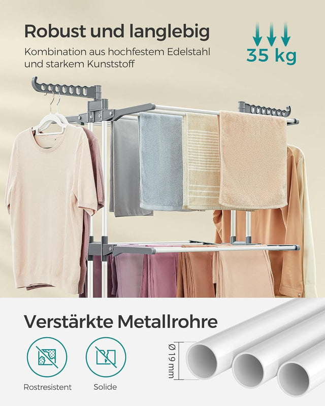 Wäscheständer klappbar mit Rollen weiss von Songmics