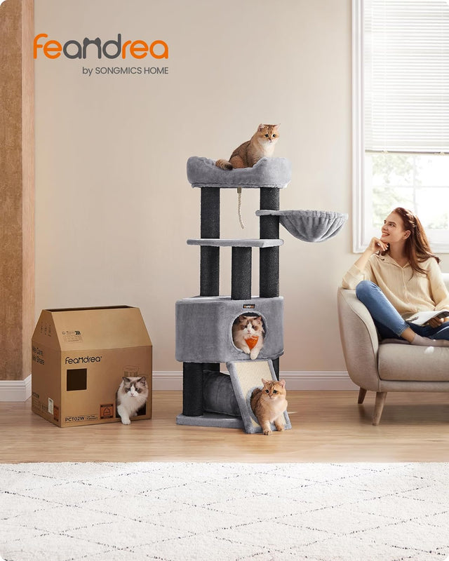 Kratzbaum mit Höhle und Hängematte hellgrau-schwarz