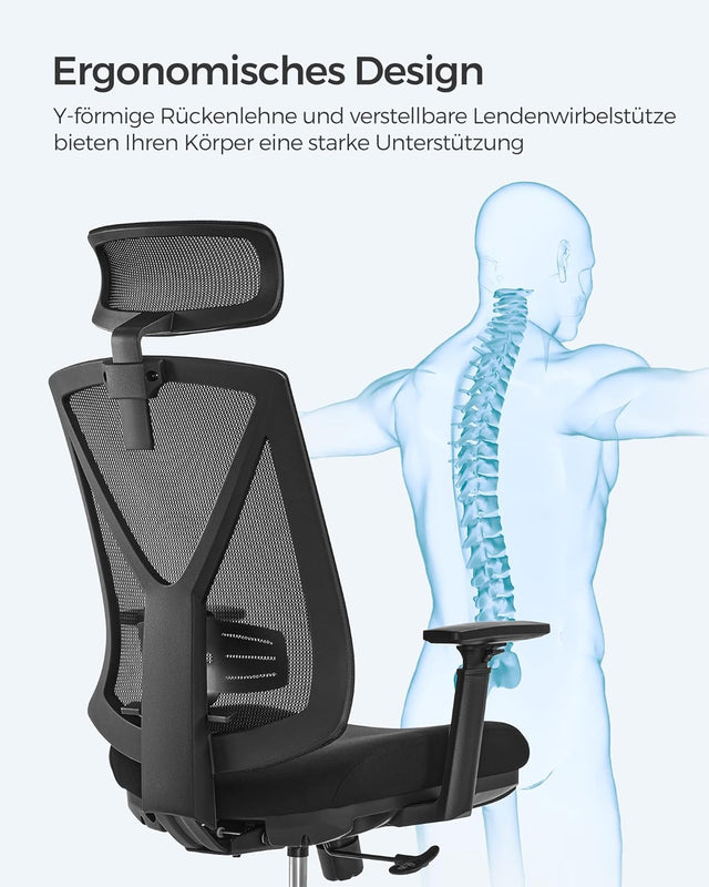 Bürostuhl Ergonomisch ausziehbare Fussstütze Verstellbar Belastbar Schwarz von Songmics