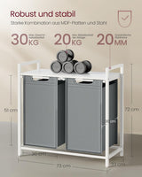 Wäschekorb mit 2 Fächern und Ablage, schiefergrau-mattweiss von Songmics