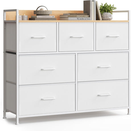 Kommode Stoffschubladen Metallgestell Industriedesign Wolkenweiss von Songmics