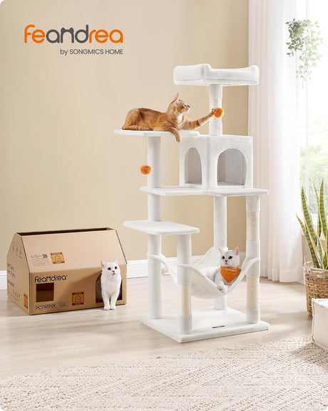 Kratzbaum Katzenhaus mit Hängematte cremeweiss