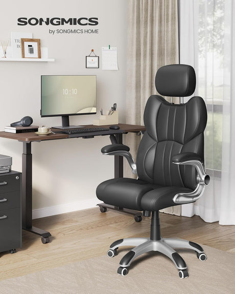 Bürostuhl Gaming Verstellbar Kopfstütze Armlehnen Schwarz von Songmics
